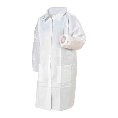 Keystone Safety KeyGuard Lab Coat, 3 Pockets, Elastic Wrists, Snap Front, Single Collar, White, 5XL, 30/Case LC3-WE-KG-5XL